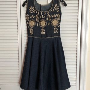 Otomi Denim dress. Hand embroidered. New without tags